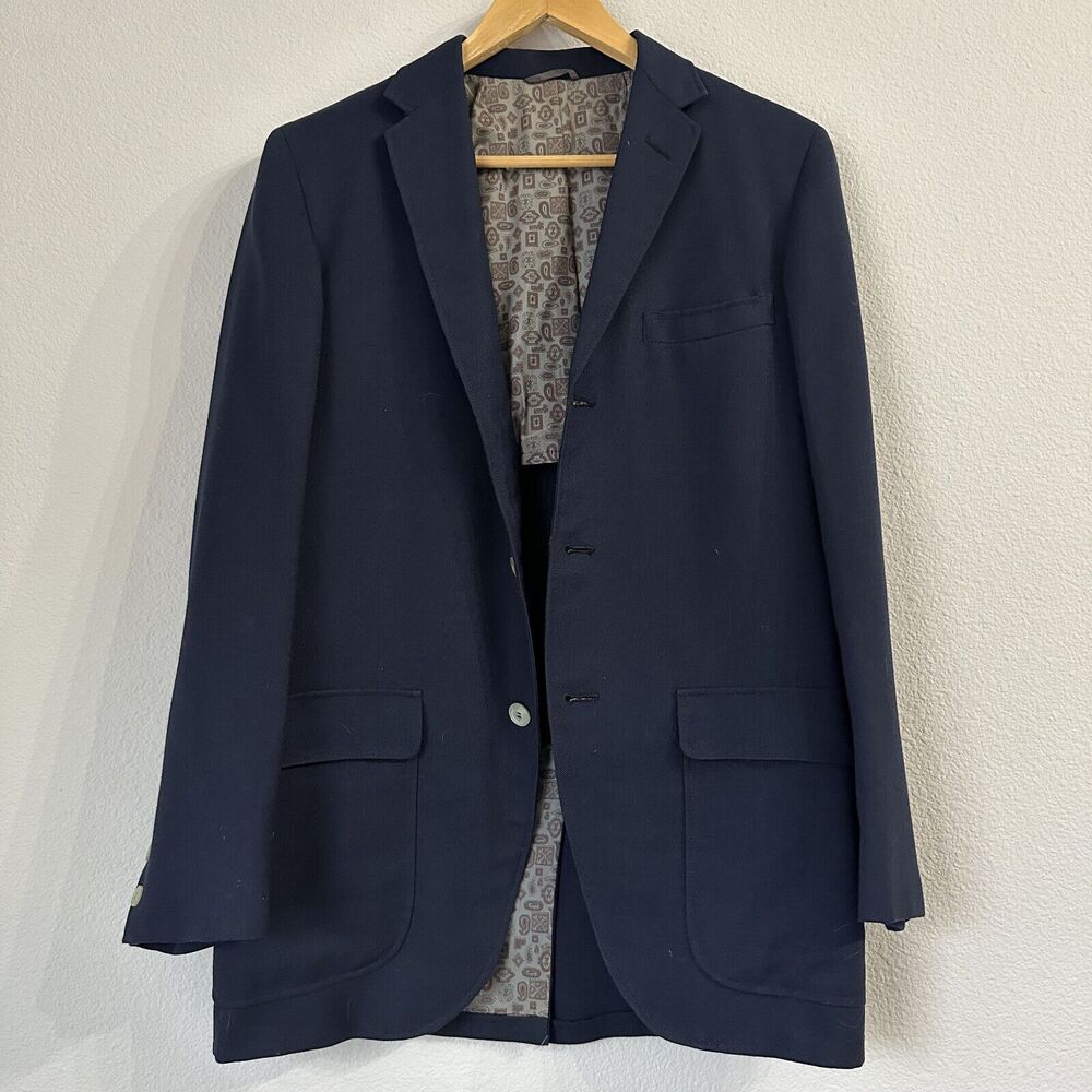 Lonbrooke Vintage Men's Suit Jacket Navy Blue 3 Button Closure 70's Preppy Retro